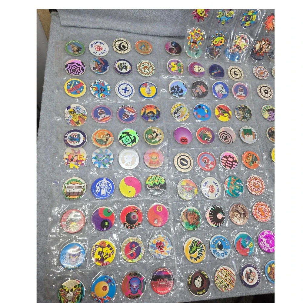Vintage 90s Pogs Milk Caps Lot 300+ Pc Poison 8-Ball Skull Jam Sawblade Slammers